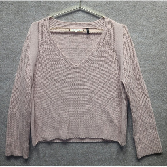 Helmut Lang Sweaters - Helmut Lang Womens Cable Knit V Neck Long Sleeve Sweater Top Pink S Oversized